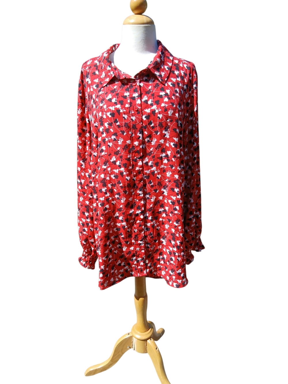 Lane Bryant Red Floral Long-Sleeve Button Front Tunic 18/20